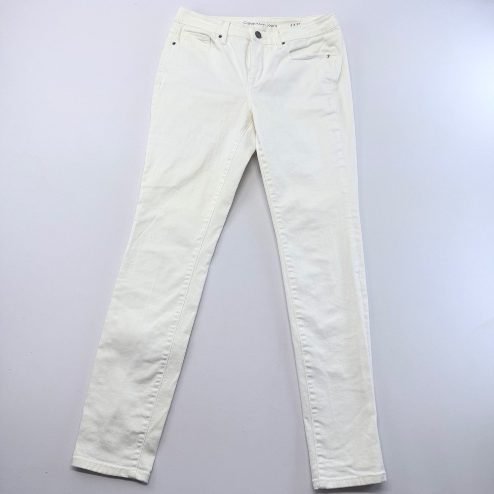 Calvin Klein Jeans Womens 6x32 White Curvy Skinny Denim Pants Stretch Mid Rise